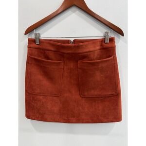 L Love Rust Faux Suede Mini Skirt Medium Zip Back Pocket A-Line Retro